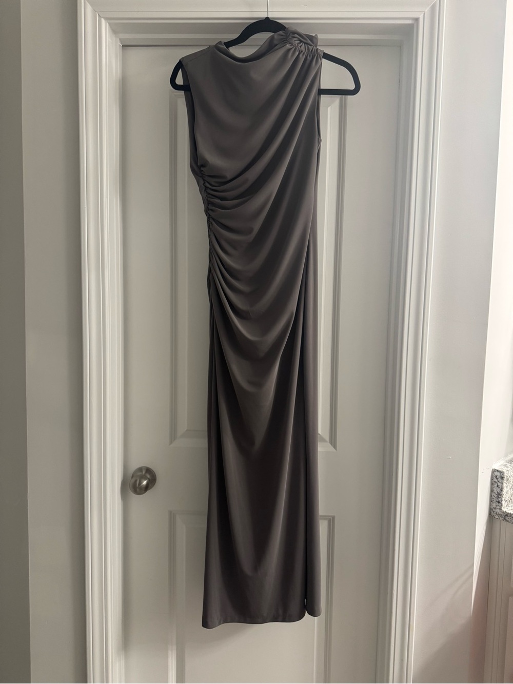 Zara Draped High-Neck Maxi Dress in Taupe
